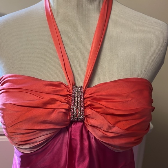 Cache 100% silk halter top with rhinestones and padding, hot pink and orange - Picture 2 of 13